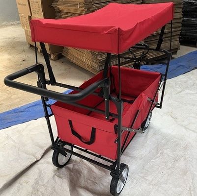 Czerwony składany wózek Wagon Składane wózki z uchwytem do pchania osłony na koła